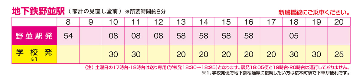 新瑞橋線 地下鉄野並駅発 時刻表